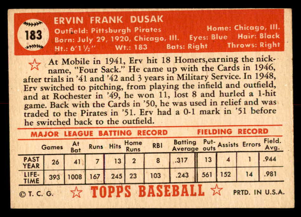 1952 Topps Baseball #183 Erv Dusak Pirates VG-EX 544257