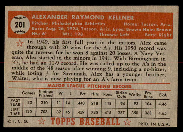 1952 Topps Baseball #201 Alex Kellner A's EX-MT 544273