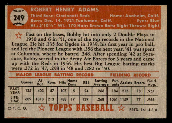 1952 Topps Baseball #249 Bobby Adams Reds EX-MT 544319