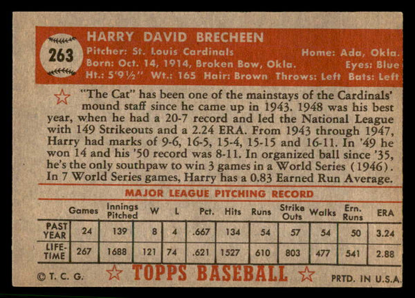 1952 Topps Baseball #263 Harry Brecheen Cardinals EX-MT 544331