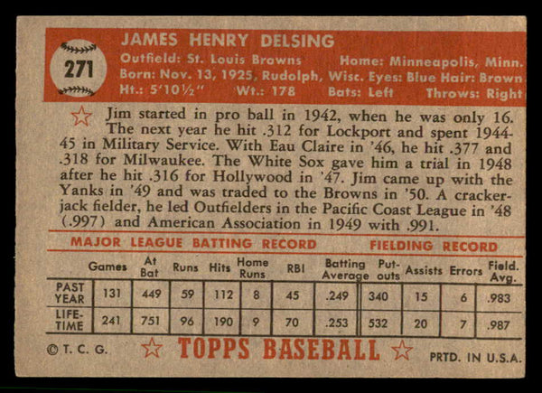 1952 Topps Baseball #271 Jim Delsing Browns EX-MT 544338