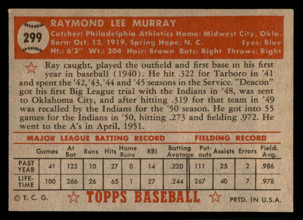 1952 Topps Baseball #299 Ray Murray A's EX-MT 544364