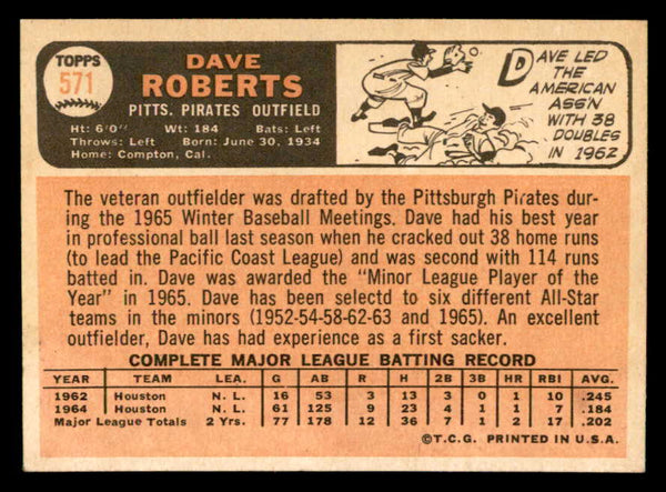 1966 Topps Baseball #571 Dave Roberts Pirates EX-MT 544509