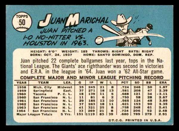 1965 Topps Baseball #050 Juan Marichal Giants EX 544624