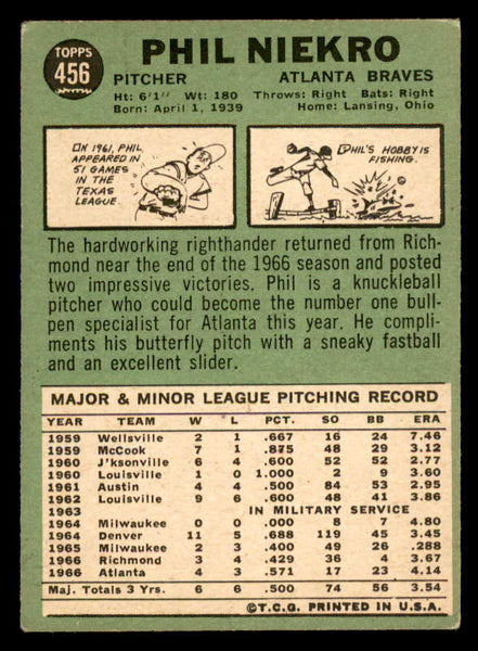 1967 Topps Baseball #456 Phil Niekro Braves VG-EX 544634