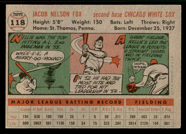 1956 Topps Baseball #118 Nellie Fox White Sox EX Gray 544686