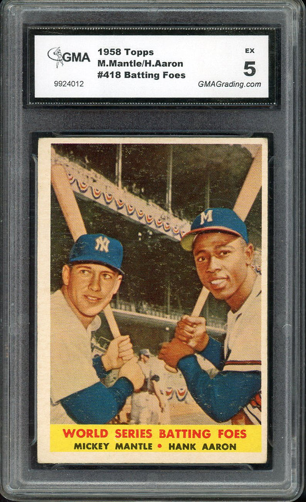 1958 Topps Baseball #418 Mickey Mantle Hank Aaron GMA 5 EX 544734
