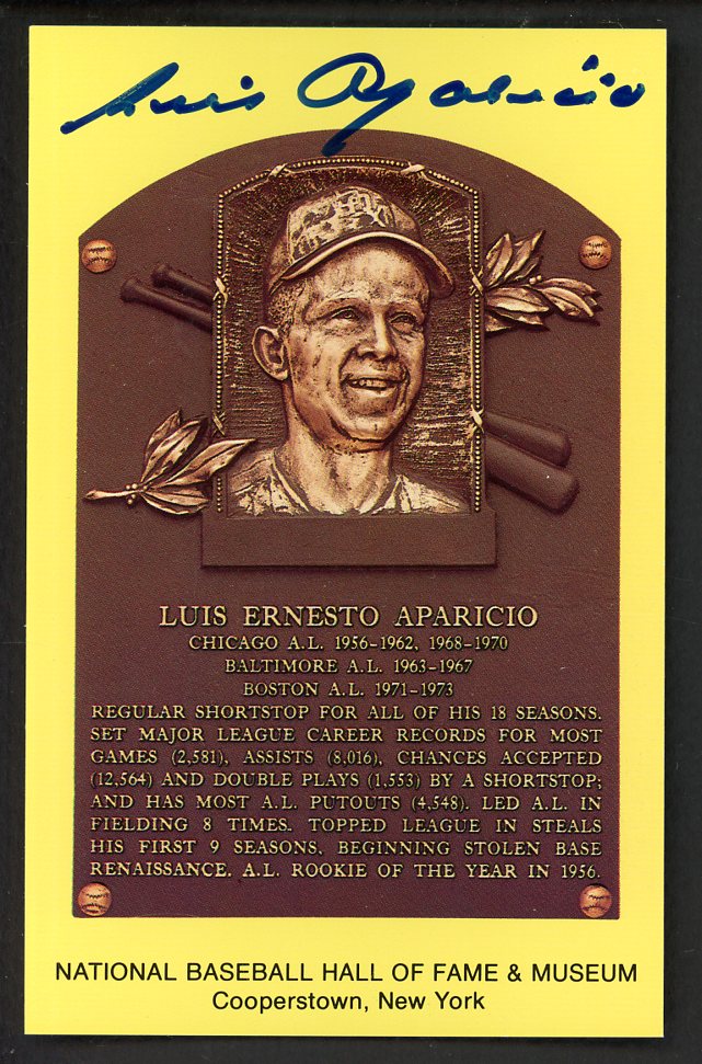 Yellow Hall of Fame Postcard Luis Aparicio White Sox Signed Autographed