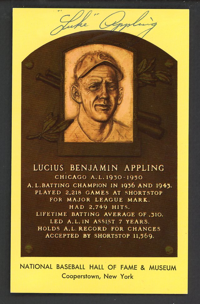 Yellow Hall of Fame Postcard Luke Appling White Sox Signed Autographed