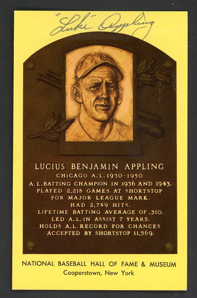 Yellow Hall of Fame Postcard Luke Appling White Sox Signed Autographed