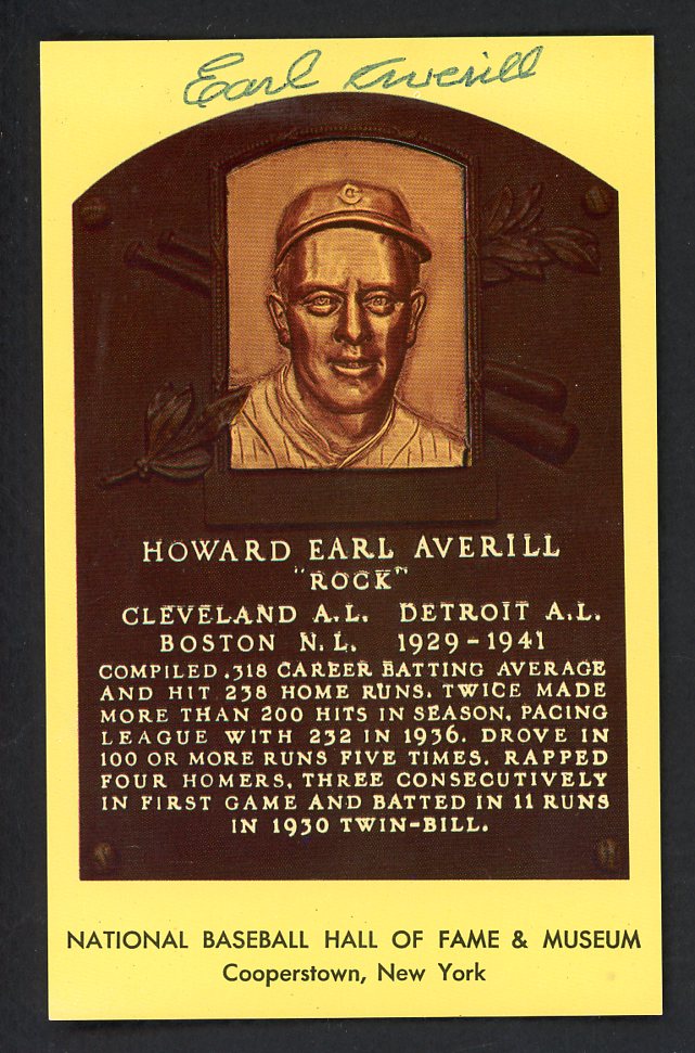 Yellow Hall of Fame Postcard Earl Averill Indians Signed Autographed