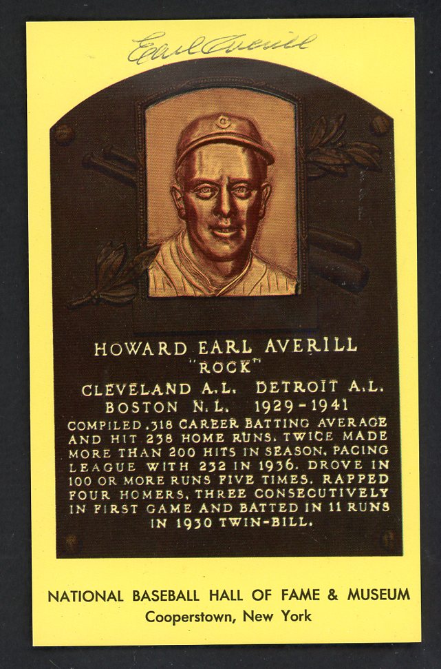 Yellow Hall of Fame Postcard Earl Averill Indians Signed Autographed