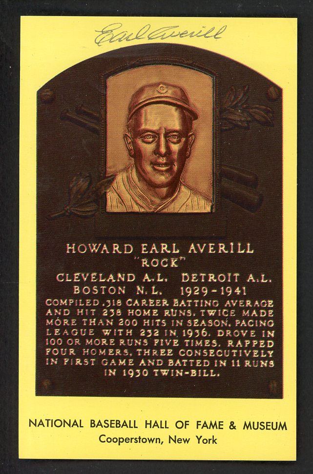 Yellow Hall of Fame Postcard Earl Averill Indians Signed Autographed