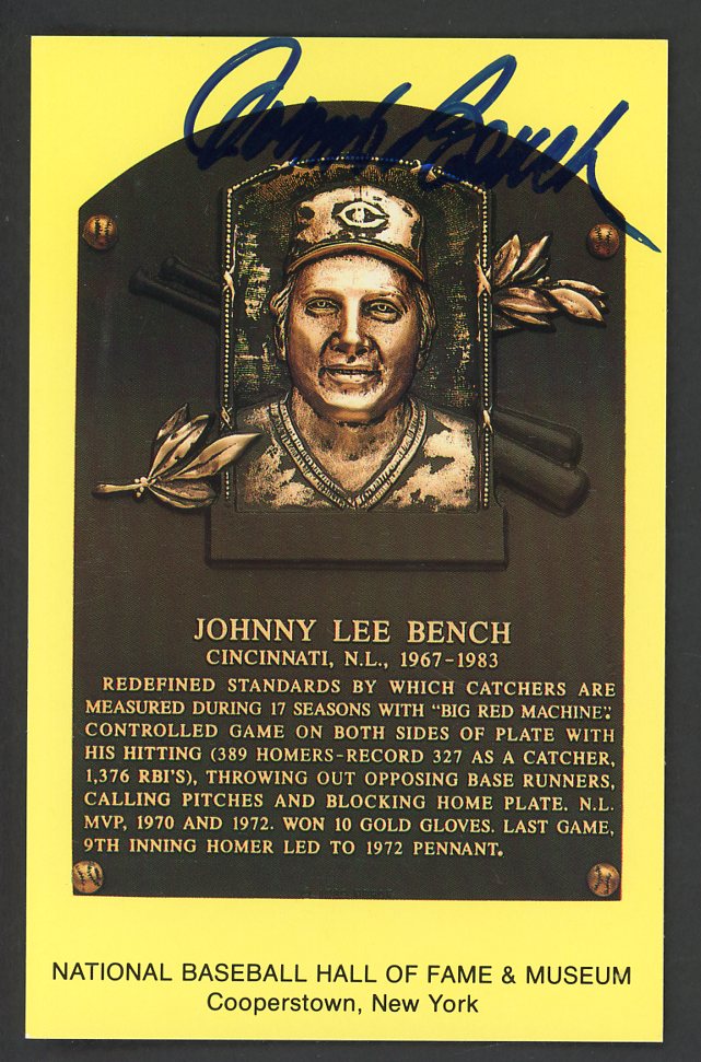 Yellow Hall of Fame Postcard Johnny Bench Reds Signed Autographed