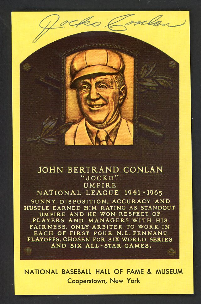 Yellow Hall of Fame Postcard Jocko Conlan Umpire Signed Autographed