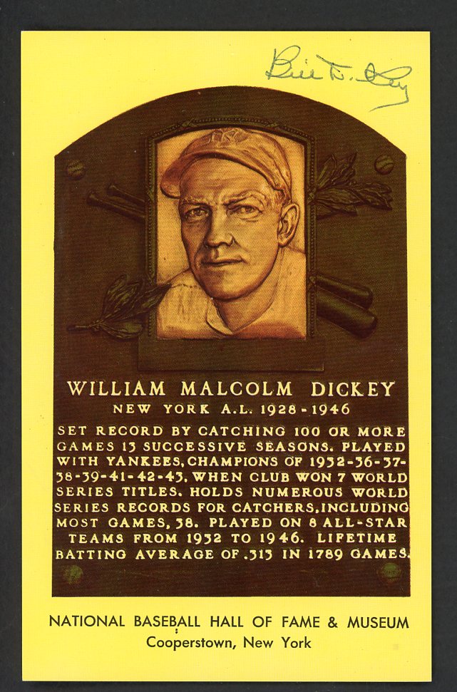 Yellow Hall of Fame Postcard Bill Dickey Yankees Signed Autographed