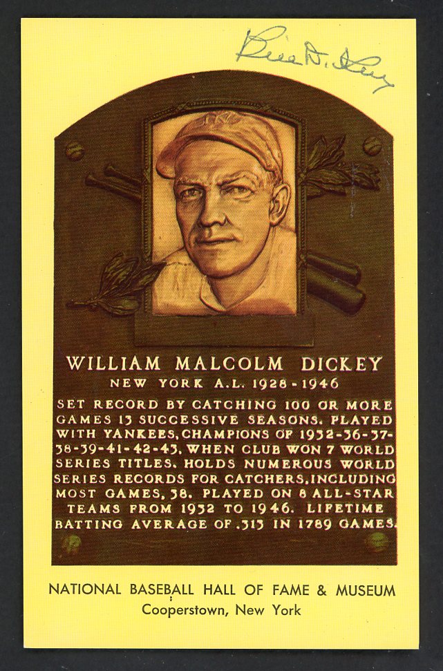 Yellow Hall of Fame Postcard Bill Dickey Yankees Signed Autographed