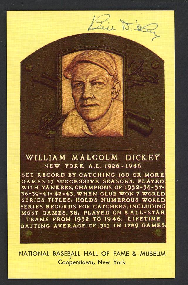 Yellow Hall of Fame Postcard Bill Dickey Yankees Signed Autographed
