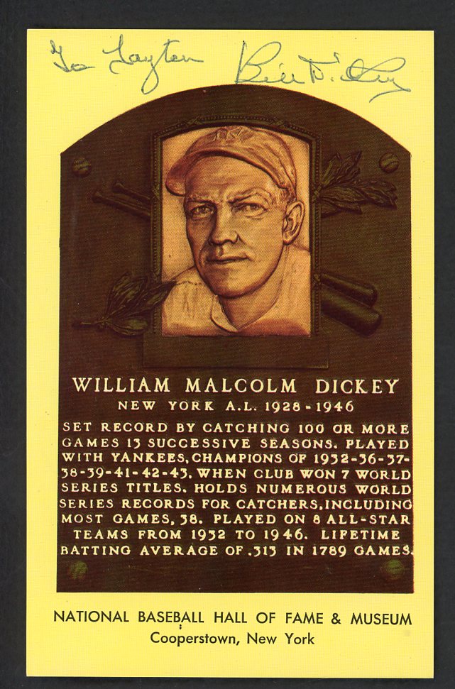 Yellow Hall of Fame Postcard Bill Dickey Yankees Signed Autographed