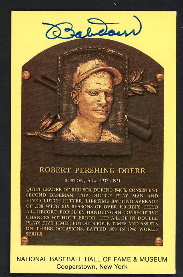 Yellow Hall of Fame Postcard Bobby Doerr Red Sox Signed Autographed