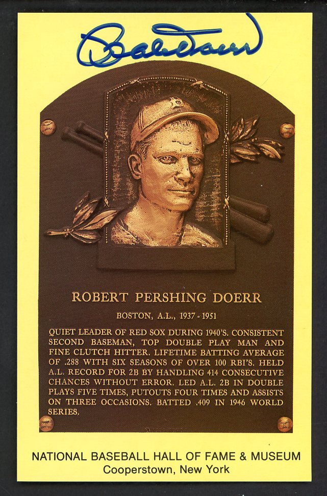 Yellow Hall of Fame Postcard Bobby Doerr Red Sox Signed Autographed