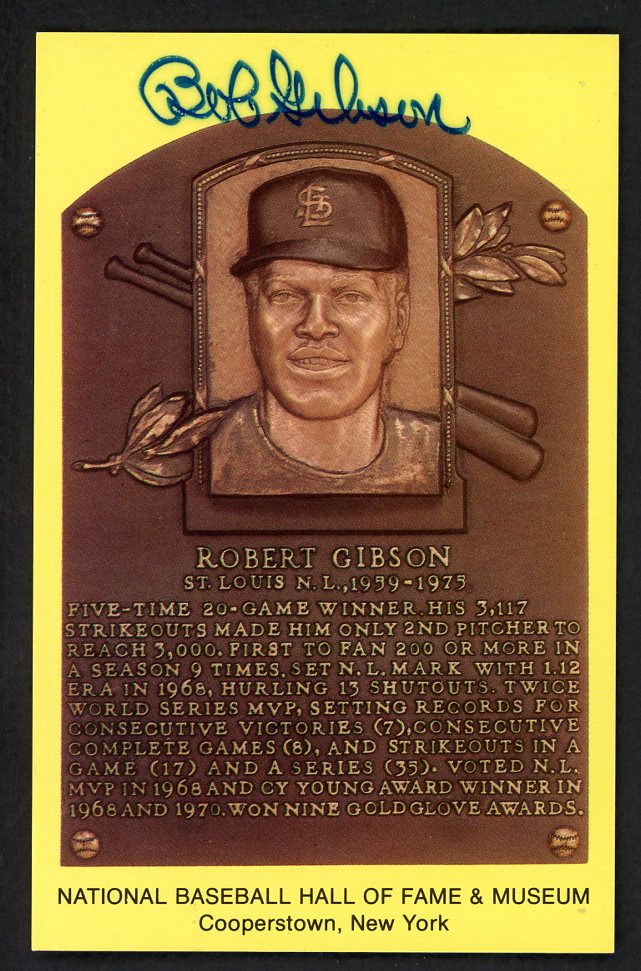 Yellow Hall of Fame Postcard Bob Gibson Cardinals Signed Autographed
