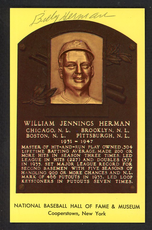 Yellow Hall of Fame Postcard Billy Herman Cubs Signed Autographed