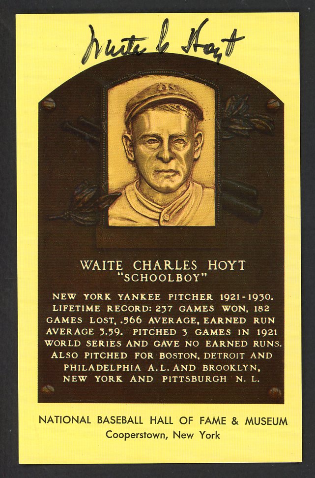 Yellow Hall of Fame Postcard Waite Hoyt Yankees Signed Autographed