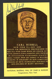 Yellow Hall of Fame Postcard Carl Hubbell Giants Signed Autographed