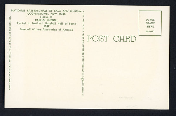 Yellow Hall of Fame Postcard Carl Hubbell Giants Signed Autographed