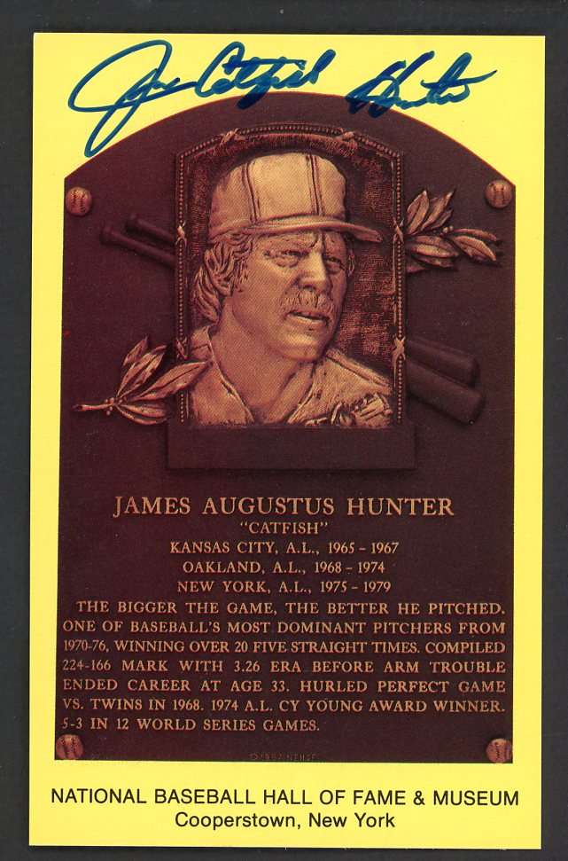 Yellow Hall of Fame Postcard Catfish Hunter A's Signed Autographed