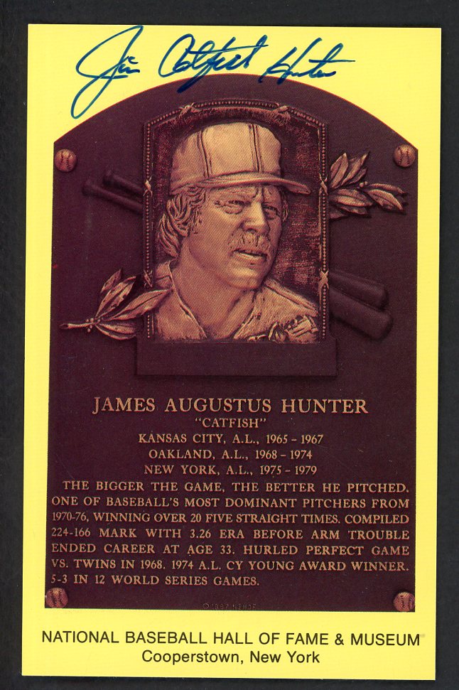 Yellow Hall of Fame Postcard Catfish Hunter A's Signed Autographed