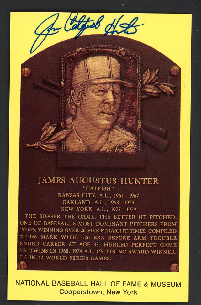 Yellow Hall of Fame Postcard Catfish Hunter A's Signed Autographed