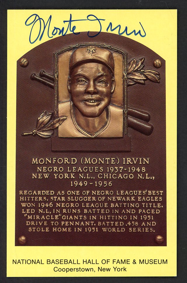 Yellow Hall of Fame Postcard Monte Irvin Giants Signed Autographed