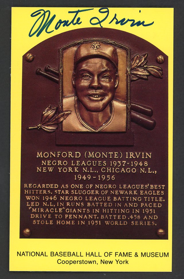 Yellow Hall of Fame Postcard Monte Irvin Giants Signed Autographed