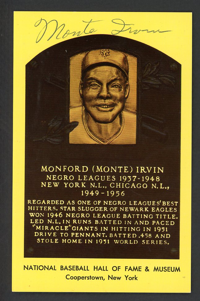 Yellow Hall of Fame Postcard Monte Irvin Giants Signed Autographed