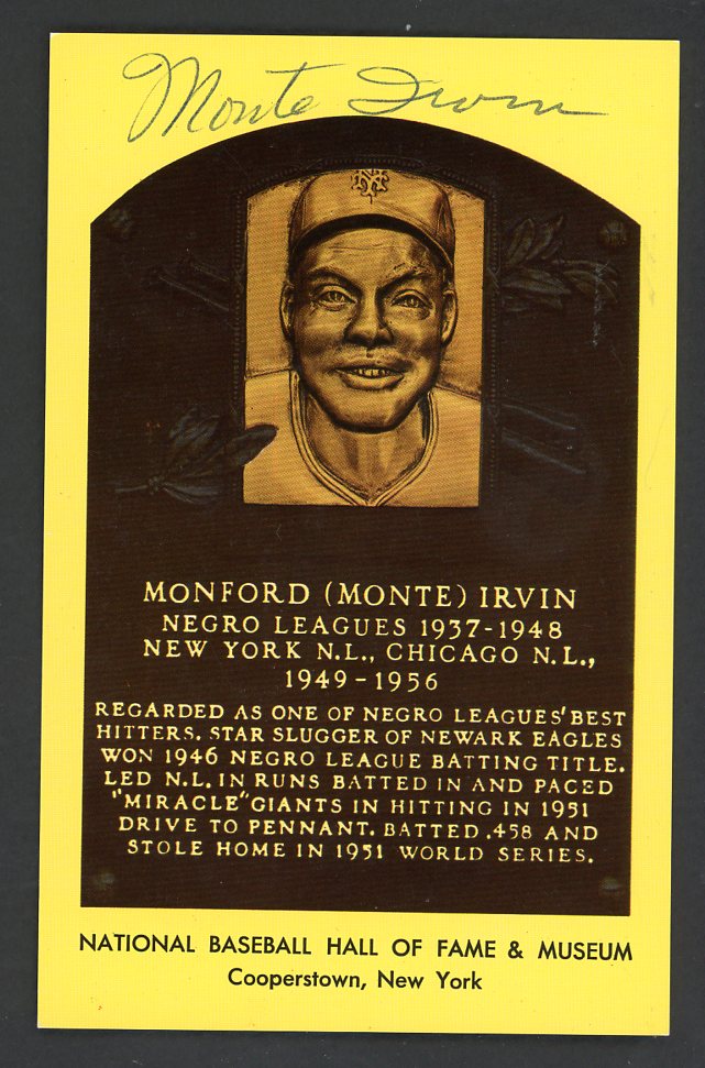 Yellow Hall of Fame Postcard Monte Irvin Giants Signed Autographed