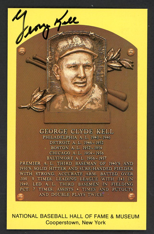 Yellow Hall of Fame Postcard George Kell Tigers Signed Autographed