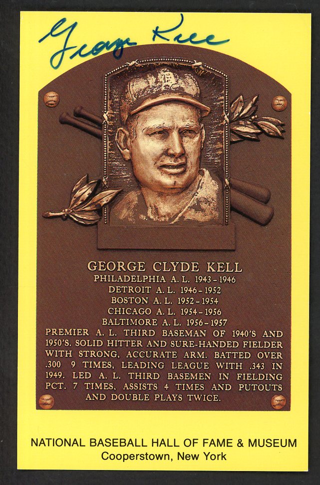 Yellow Hall of Fame Postcard George Kell Tigers Signed Autographed