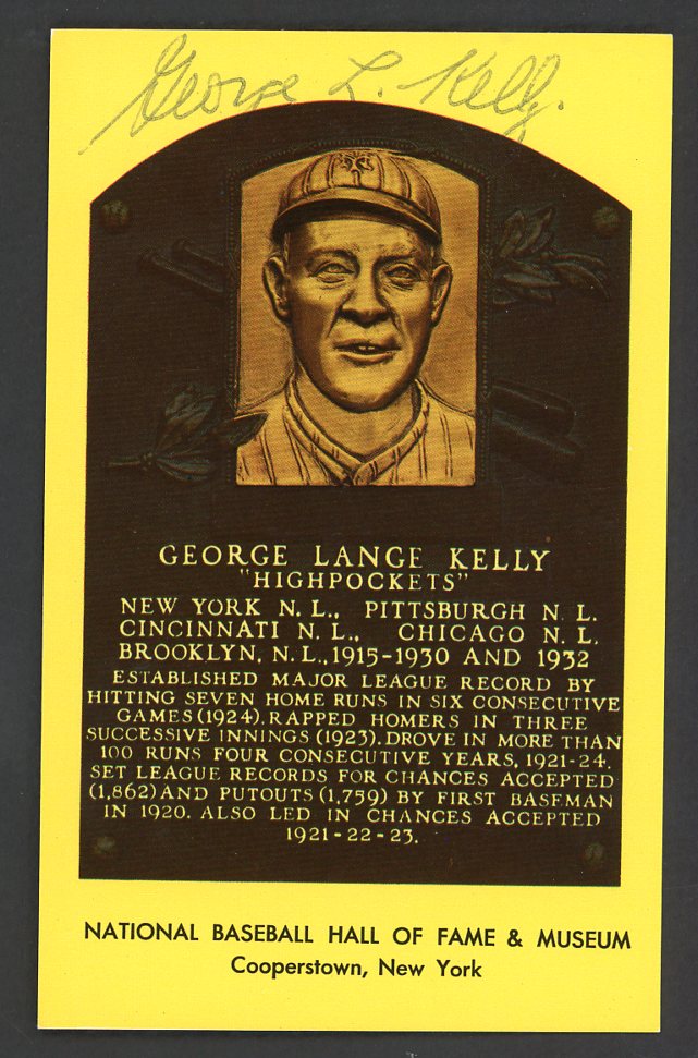 Yellow Hall of Fame Postcard George Kelly Giants Signed Autographed