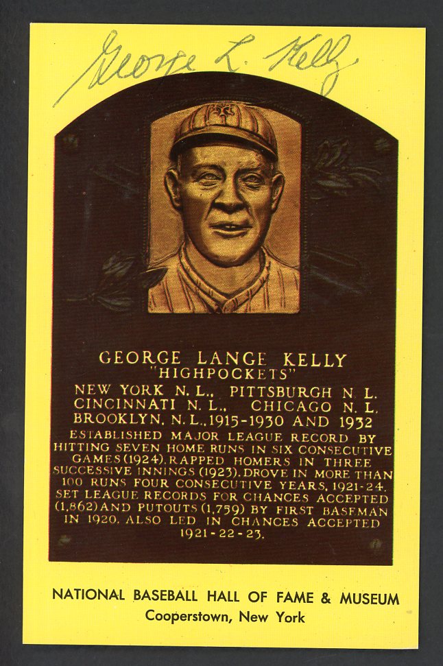 Yellow Hall of Fame Postcard George Kelly Giants Signed Autographed
