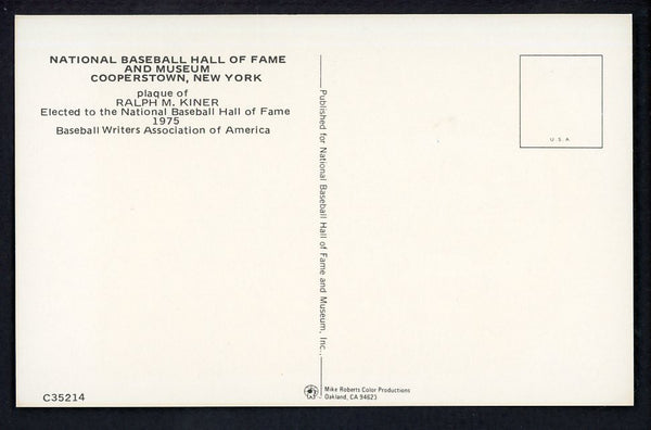 Yellow Hall of Fame Postcard Ralph Kiner Pirates Signed Autographed