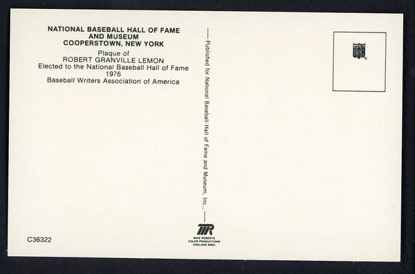 Yellow Hall of Fame Postcard Bob Lemon Indians Signed Autographed