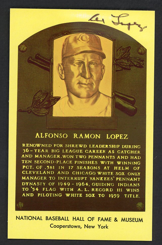 Yellow Hall of Fame Postcard Al Lopez White Sox Signed Autographed