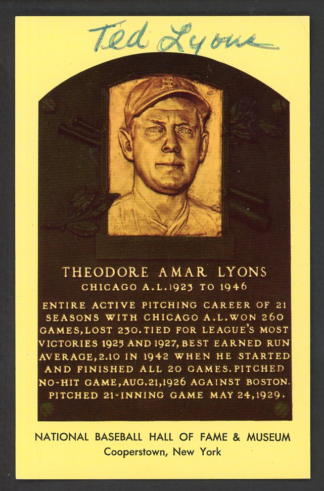 Yellow Hall of Fame Postcard Ted Lyons White Sox Signed Autographed