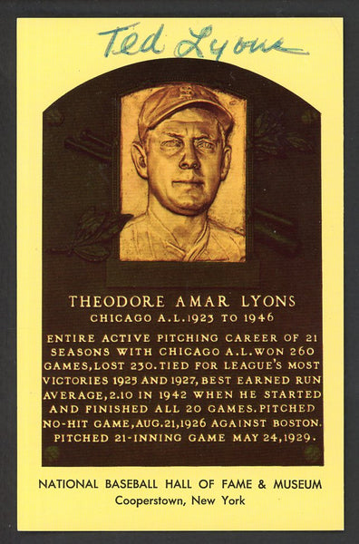 Yellow Hall of Fame Postcard Ted Lyons White Sox Signed Autographed