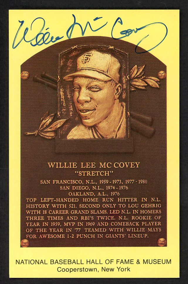 Yellow Hall of Fame Postcard Willie McCovey Giants Signed Autographed