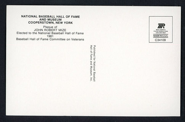 Yellow Hall of Fame Postcard Johnny Mize Cardinals Signed Autographed