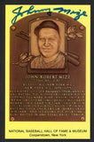 Yellow Hall of Fame Postcard Johnny Mize Cardinals Signed Autographed