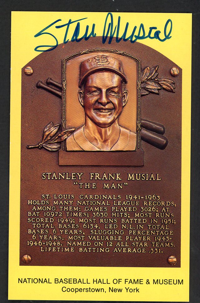 Yellow Hall of Fame Postcard Stan Musial Cardinals Signed Autographed